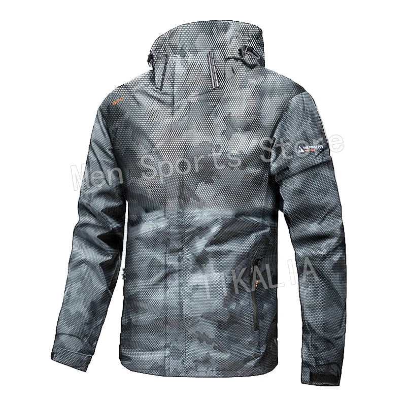 Men’s Outdoor Hiking Jacket Waterproof Windbreaker Hooded Coat Lightweight Sportswear for Camping Trekking Climbing Travel