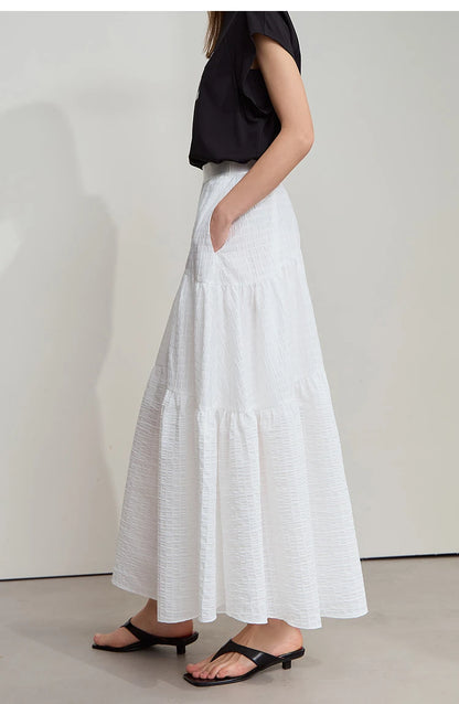 Minimalist Casual Halter Skirt Women 2025 Summer New Office Lady Solid Color Pockets Loose A line Cake Long Skirt 12542072