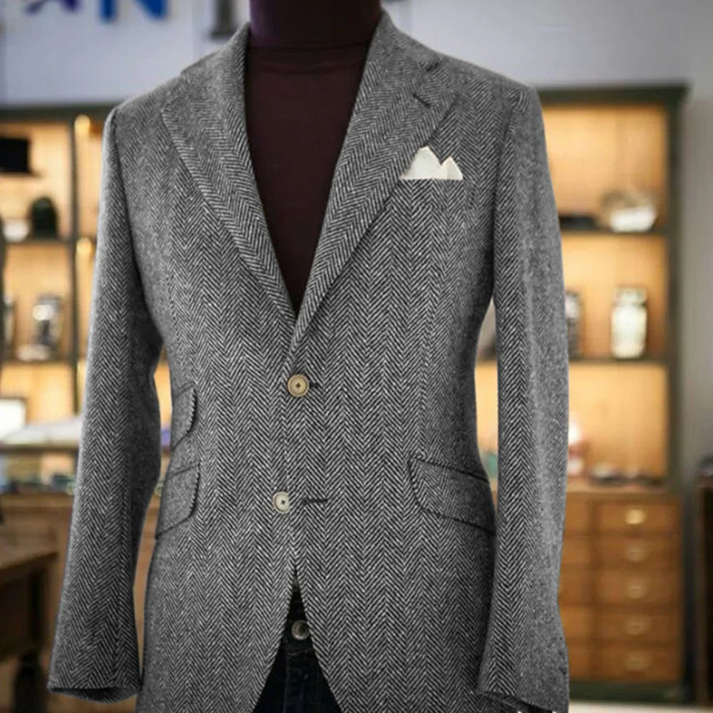 Mens Casual Suit Jacket Herringbone Single Breasted Business Blazer Fashion Slim Fit Comfortable Elegant Men's Outerwear Coats