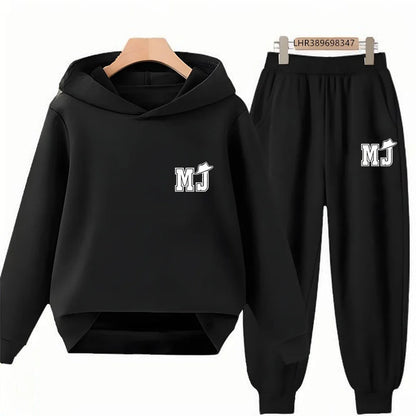 Children's Hoodie+Pants Suit Black 3-12 Years Girl Sweatshirt Sets Boys Pants Suits Michael Jackson Printing Autumn Clothing