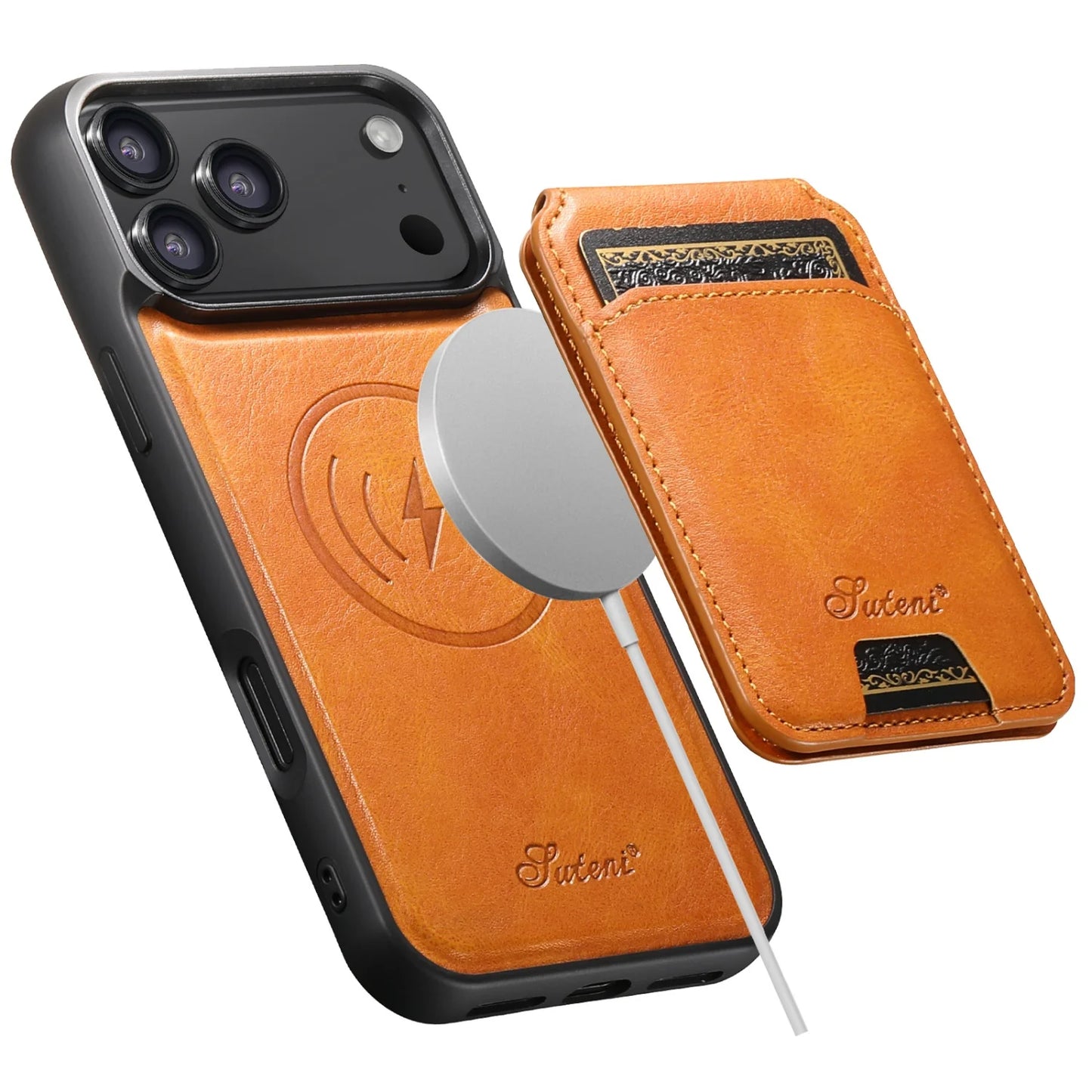 لجراب iPhone 17 Air/16E/15/14/12/13 Promax Plus اثنين في واحد، تغطية كاملة من مادة TPU مع حامل بطاقات وإدخال بطاقة مغناطيسية وجراب جلد