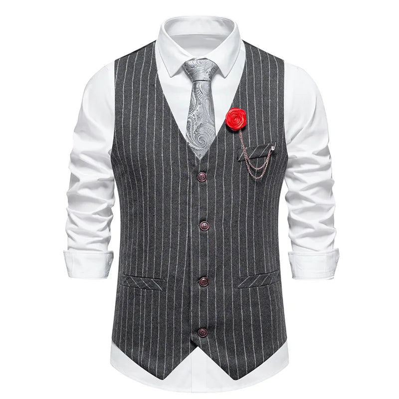 Men's Suit West Retro Striped Mail Single Breasted Waistcoat Wedding Groomsman Dress Banquet Business Daily Work Outfit Top Coat