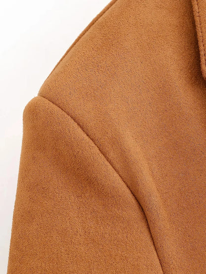 Office Lady Suede Blazer V Neck Sashes Long Pockets Blazer Fashion 2025 Fall Streetwear Outwear Winter Thick Coats