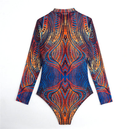 One Piece Sun Protection Swimwear 2026 Women Long Sleeved Print Swimsuit Female Sports Bathers Swimming Bodysuit Beach купальник