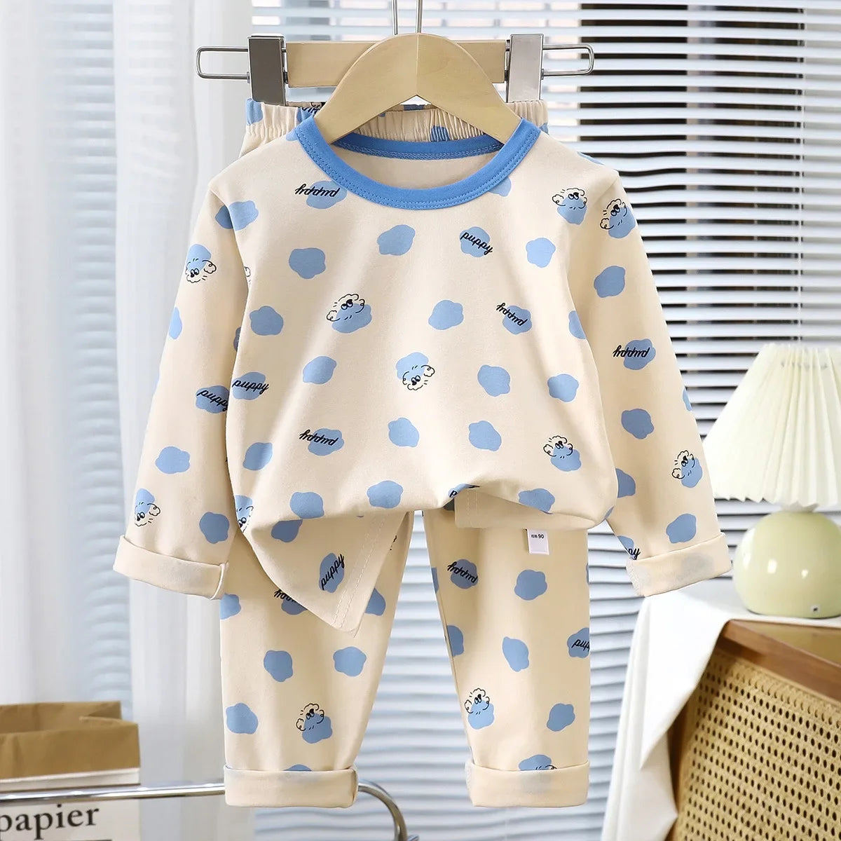 Kids Autumn Pajamas Sets Baby Boys Girls Cute Cartoon Print Long Sleeve O-neck T-Shirt Tops with Pants Toddler Casual Sleepwear