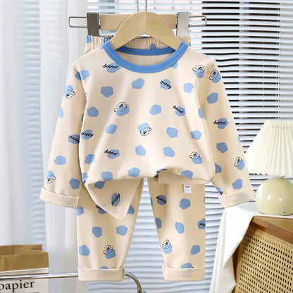Kids Autumn Pajamas Sets Baby Boys Girls Cute Cartoon Print Long Sleeve O-neck T-Shirt Tops with Pants Toddler Casual Sleepwear
