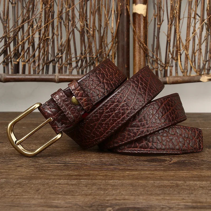 3.8CM Pure Cowhide Genuine Leather for Men High Quality Jeans Needle Buckle Belts Cowboy Waistband Male Fashion BusinessLuxury