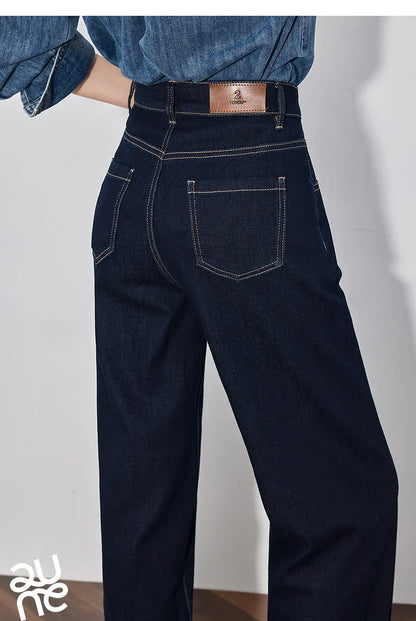Women Denim Jeans 2025 Spring New Straight Wide Leg Rolling Up Ankle Length Cropped Pants