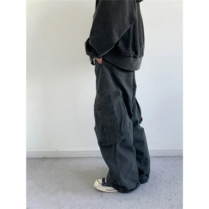 Vintage Streetwear Multi Pocket Cargo Pants Unisex Loose Straight Fit High Quality Trendy Japanese Style Trousers For Men Women