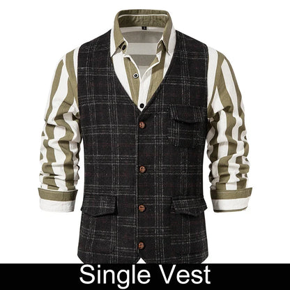 Suit Vest Men British Style Plaid Single-breasted Pocket Man Waistcoat Business Casual Slim Sleeveless Male Vest