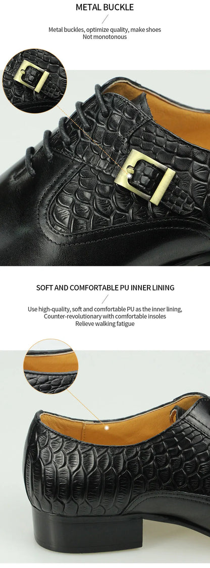 Newest High-end Leather Shoes Dress Oxford Brogue Wedding Party Formal Shoe for Men Lace Up Luxury Fashion Leather Metal Buckle