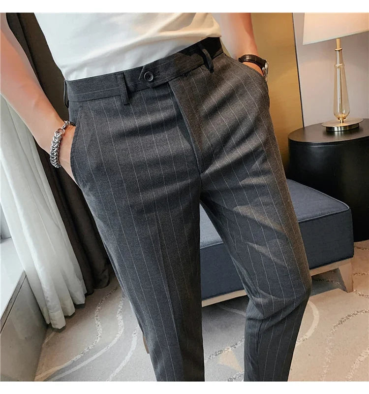 High Quality Fashion Striped Casual Men's Suit Pants 2026 New Business Office Social Wedding Slim Fit Trousers Oversized Size
