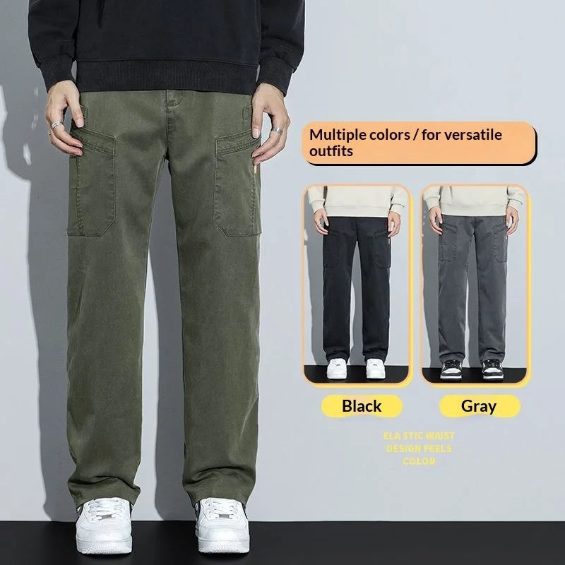 Men's Loose Straight Casual Work Pants 2025 Trendy Multi-Pocket Autumn Winter Workwear YM6106