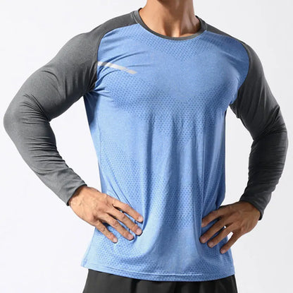 Men's Sport Long Sleeve Tops Quick Dry Fitness T-shirts Bodybuilding Gym Tees Casual Skinny Elastic Breathability Sportswear