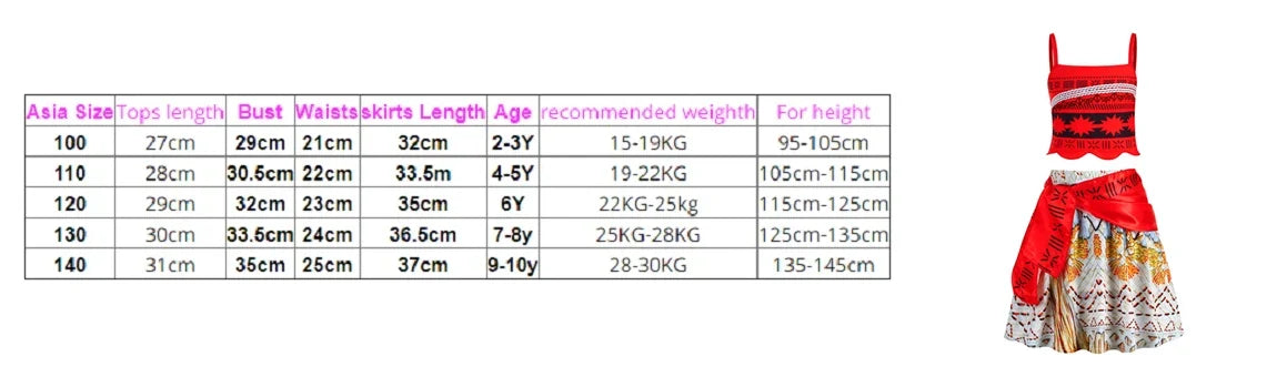 Moana Dress Kids Girls Children Cosplay Princess Birthday Carnival Party Costume with Necklace Flower Set Summer