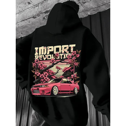 2026 Men's Car Print Hoodie Y2K Streetwear Fashion Hooded Sweatshirt Casual Comfortable Pullover Top