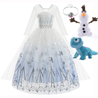 Halloween White Frozen Costumes for Girl Cosplay Elsa Princess Dress Long White Dress Halloween Carnival Dress Fire Spirit Olaf