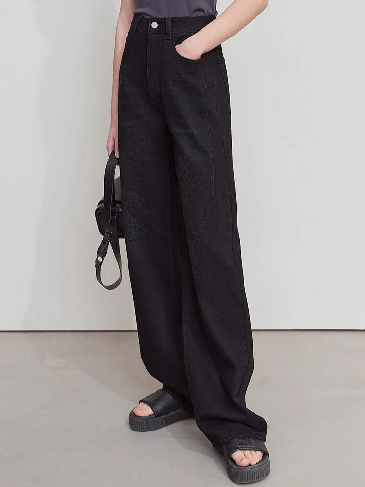 Minimalism Women Jeans 2025 Autumn Vintage Denim Pants Loose Wide Leg Pants Woman Casual Pants Female Trousers 12551002