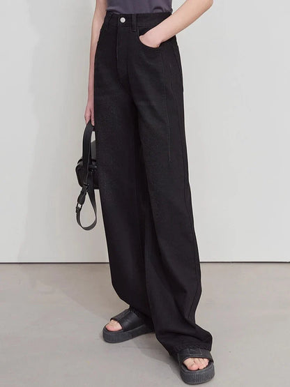 Minimalism Women Jeans 2025 Autumn Vintage Denim Pants Loose Wide Leg Pants Woman Casual Pants Female Trousers 12551002