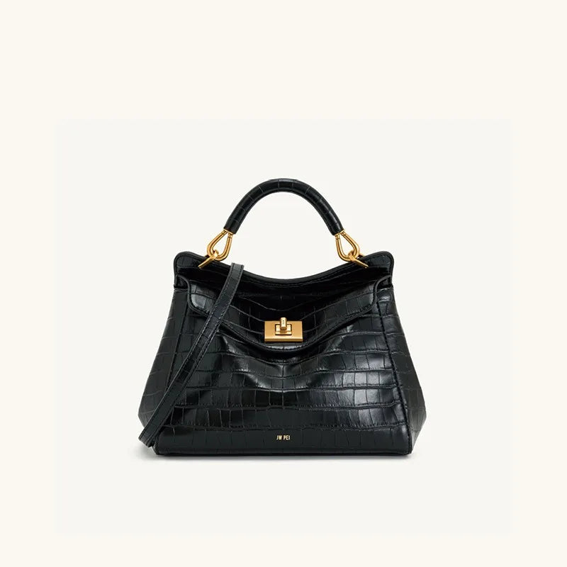Lucia Elegant Buckle Genuine Leather Handbag for Women, Urban Casual Commuter Shoulder and Crossbody Bag