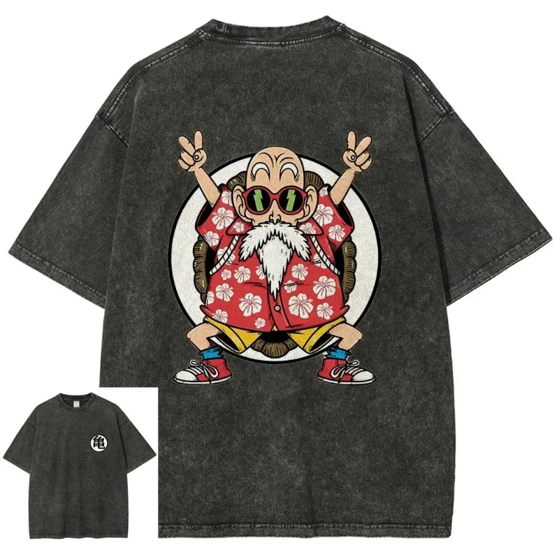 Dragon Ball Anime 2026 New Hot Master Roshi Washed Men 2025 Summer T-shirt Harajuku Retro Street Loose Women Casual Sports Top