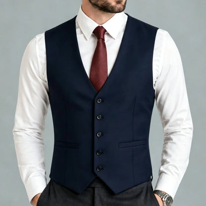 Men Vest Black Solid Single Breasted V Neck Waistcoat For Wedding Groom Banquet Party Business Work Casual Daily Men Suit Vest