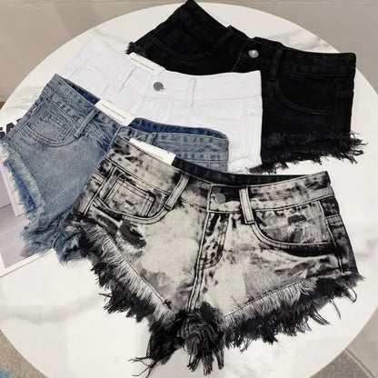 Denim Shorts Women High Street Hotsweet Casual Low Waist Raw Edges Holes A-line Korean Style Y2k Spicy Girls Summer Shorts