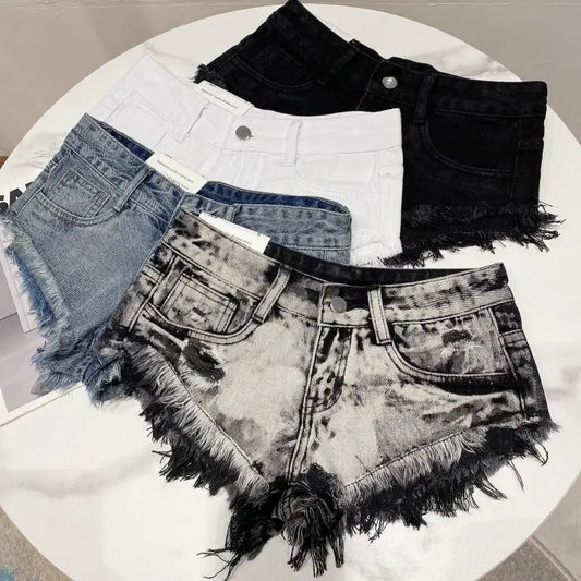 Denim Shorts Women High Street Hotsweet Casual Low Waist Raw Edges Holes A-line Korean Style Y2k Spicy Girls Summer Shorts
