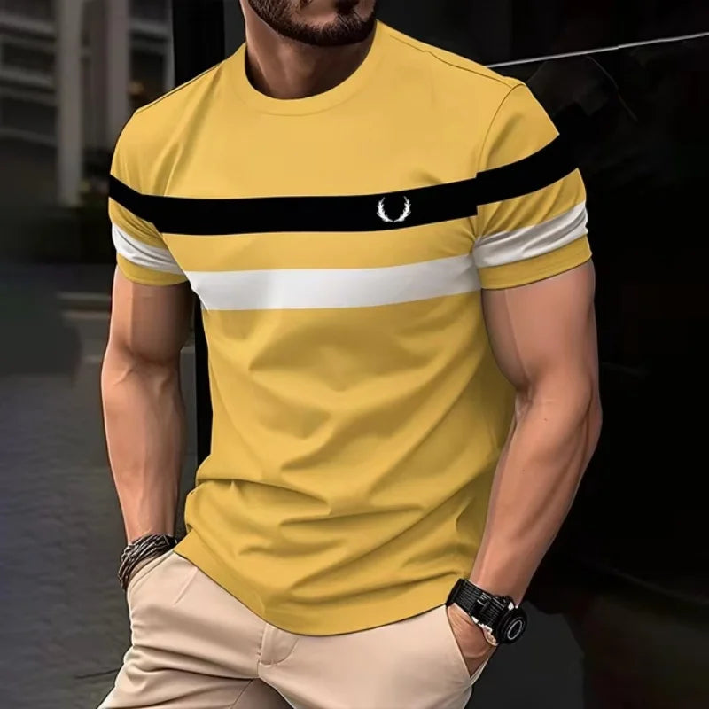 3D Print Colorful Stripes T Shirt For Men Color Block Pattern Short-Sleeved Tees Harajuku Streetwear Tops O-Neck T-Shirt Clothes