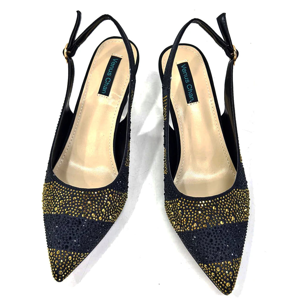 Venus Chan Fashionable Party Shoes and Bags Nigerian Women’s Party Suit Medium Heel Pointed Toe Women’s Shoes and Same Color Bag