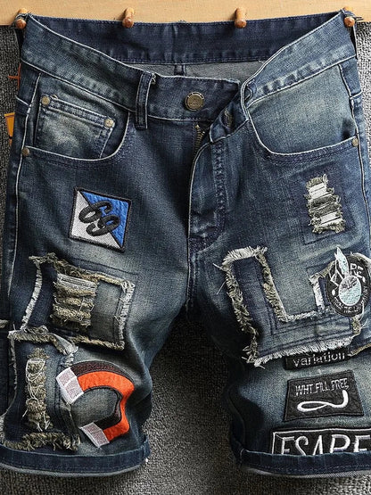Summer New Fashion Trend Printed Straight Leg Sports Retro Jeans Men's Loose Large Size Comfortable High Quality Shorts 28-36