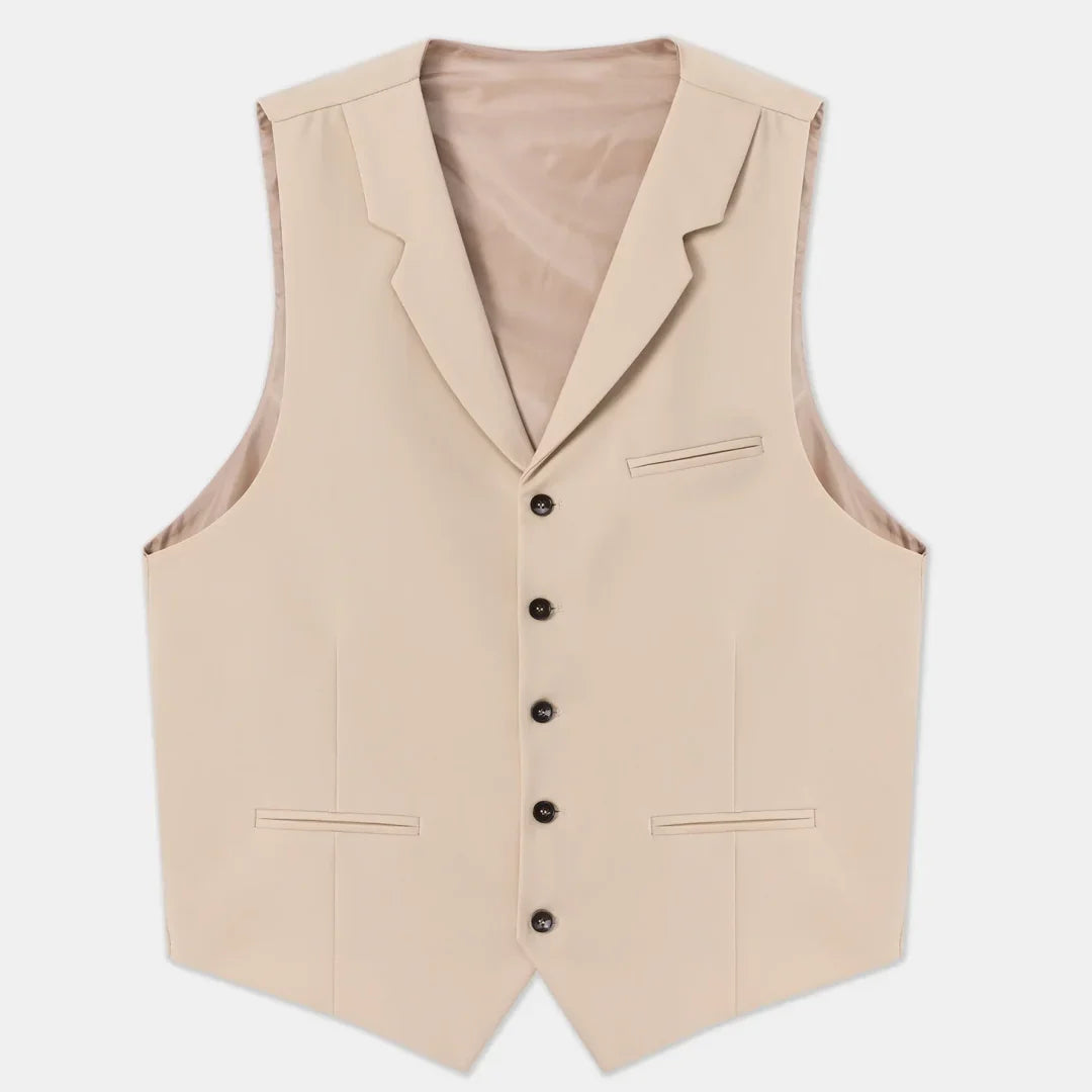 Men Vest Beige With Lapel Solid Single Button Waistcoat For Wedding Birthday Banquet Party Business Daily Casual Men Suit Vest