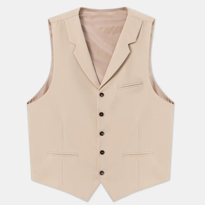 Men Vest Beige With Lapel Solid Single Button Waistcoat For Wedding Birthday Banquet Party Business Daily Casual Men Suit Vest
