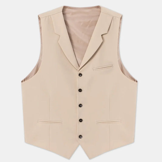 Men Vest Beige With Lapel Solid Single Button Waistcoat For Wedding Birthday Banquet Party Business Daily Casual Men Suit Vest