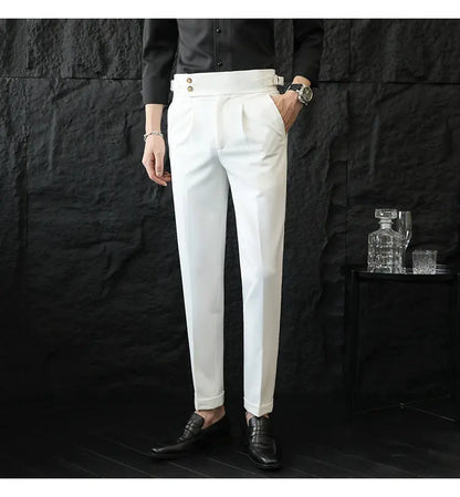 Italian Style Neapolitan High-waisted Suit Pants High Quality Fashion Men's Slim Fit Business Office Social Wedding Trousers