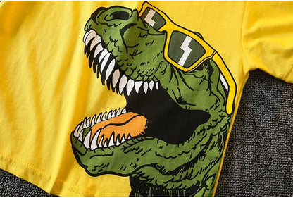 Summer New Baby Boy Clothes Set Child Pure Cotton Fashion Dinosaur Print Short Sleeve 2-Piece Set Cozy Children's Clothing