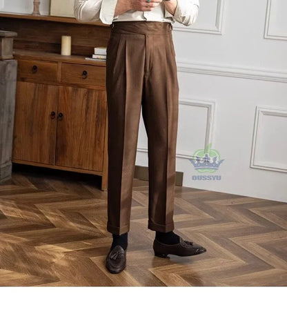 Classics Italian Naples Style White Men's Suit Pants Men High Waisted Straight Fit Work Formal British Business Brand Trousers