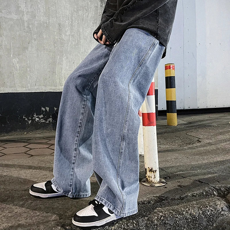 2026  Men's Jeans Korean Version Student Casual Pants High Street Straight Loose Wide Leg Jeans Black Grey  Blue Baggy Jeans