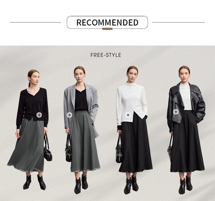 Elegant Skirts For Woman 2025 Winter New Commuter Style A-Line Mid-Calf Skirt Loose Solid Versatile Woman Clothes 12544126