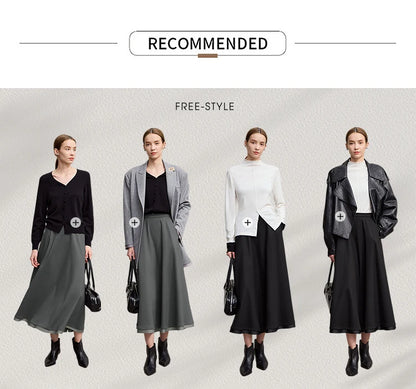 Elegant Skirts For Woman 2025 Winter New Commuter Style A-Line Mid-Calf Skirt Loose Solid Versatile Woman Clothes 12544126