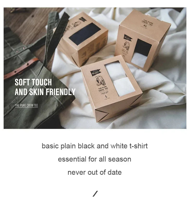 Maden 1Pc/2Pcs Solid Cotton Short-sleeved T-shirts Round Neck Black Beige T-Shirt Men's Summer Classic Heavyweight Versatile Tee