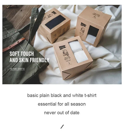 Maden 1Pc/2Pcs Solid Cotton Short-sleeved T-shirts Round Neck Black Beige T-Shirt Men's Summer Classic Heavyweight Versatile Tee