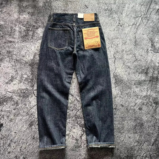 15oz Heavyweight Thick Selvedge Indigo Denim Jeans Sakura Ruffle 2025 Spring 100% Cotton Loose Straight Pants Japanese Men