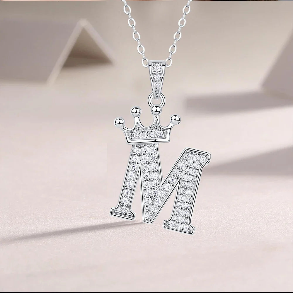 925 Silver Initial Necklace Sparkling Full Moissanite Diamond Pendant Charm Necklaces for Women Letter Name Choker Jewelry Gift