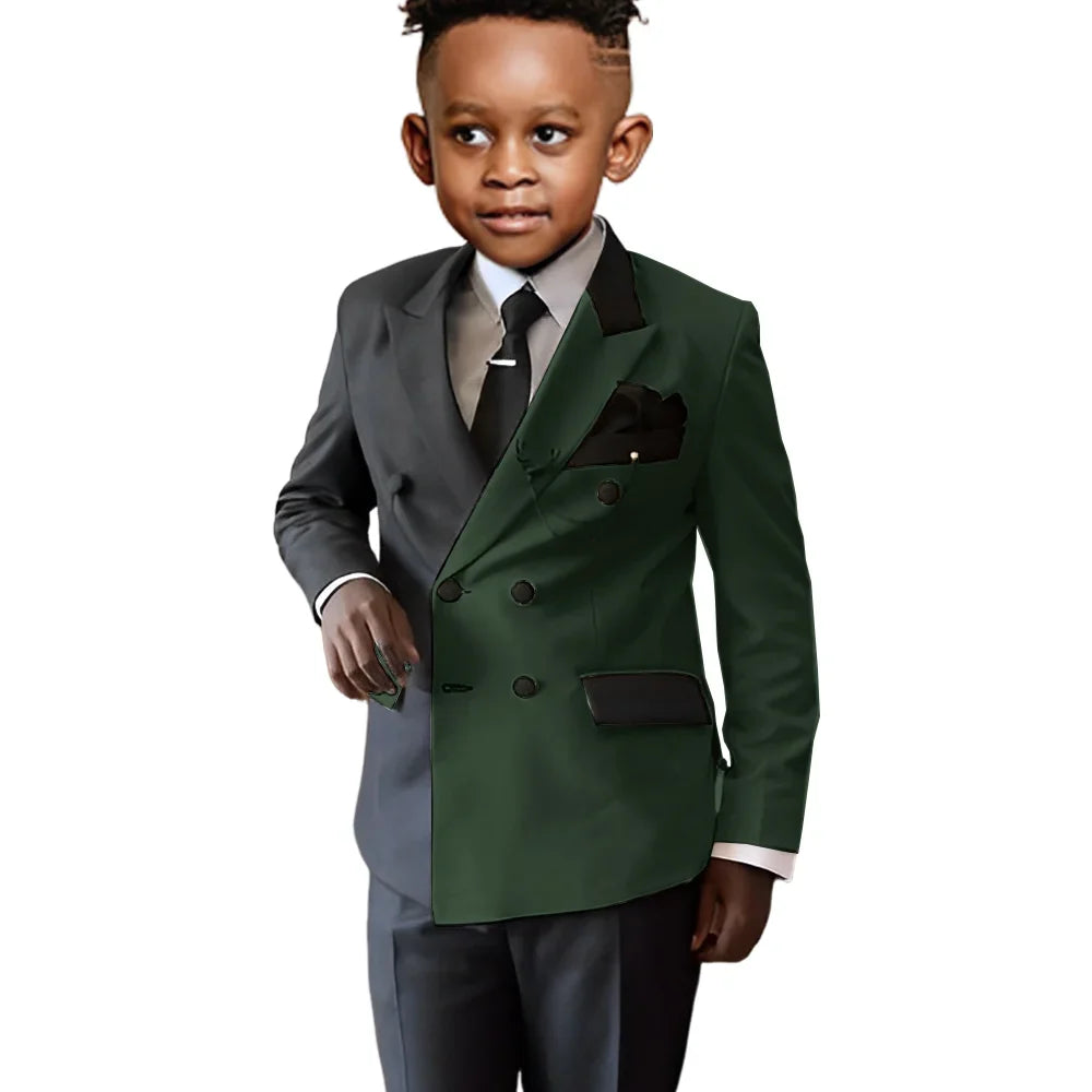 Fashionable Colour-blocked Boys Suits 2 Pieces Piano Performance Wear,Double Breasted Kids Tuxedo Sets Wedding Party Outfit