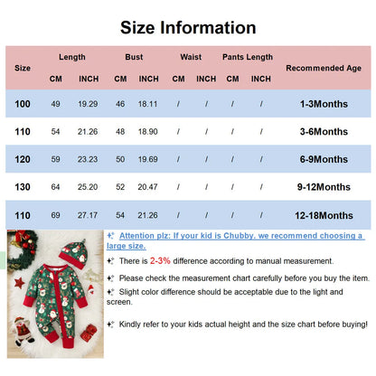 1-18 Months Newborn Baby Boy&Girl Christmas Jumpsuit Cute Santa Claus Print Long Sleeved Zipper Romper+Hat Toddler Baby Costumes