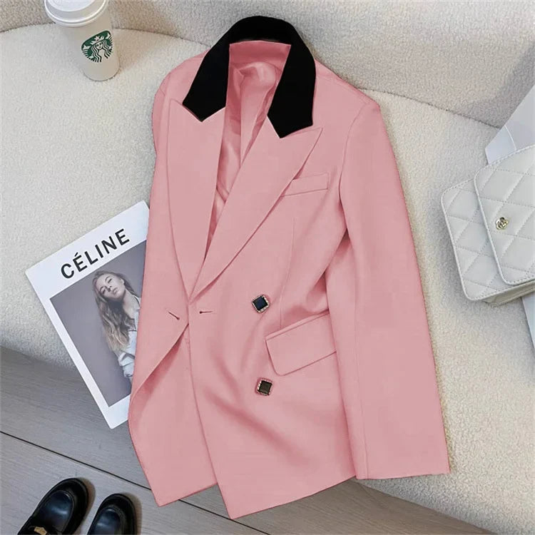 Spring Women's Suit Jacket Fashionable Korean Design Commute Style Long Sleeve Polyester Blend Urban Windbreaker