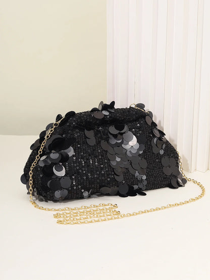 Dinner bag Fashion sequin messenger bag Women's simple handbag, large sequin clutch bag Versatile chain shoulder messeng  bag