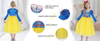 Girls Fairy Cosplay Costume Deluxe Snow White Puff Sleeve Princess Gown For Kids Carnival Halloween Birthday Party Role-Play