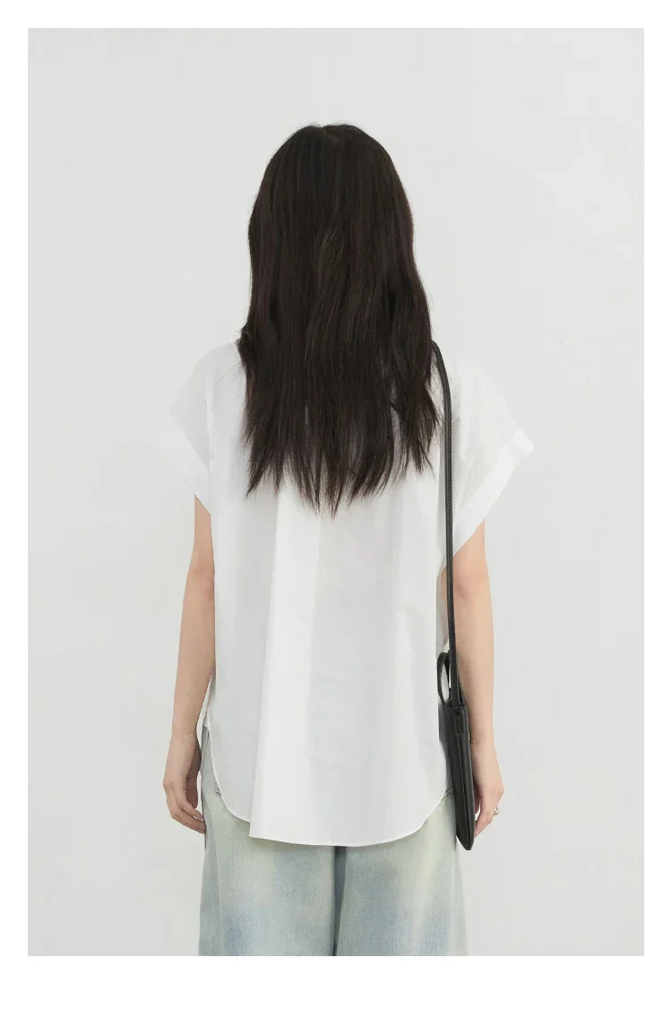 Women Shirts Loose Casual Cotton Ruffled Edge White Short Sleeved Shirt Female Blouses for Woman Summer 2025